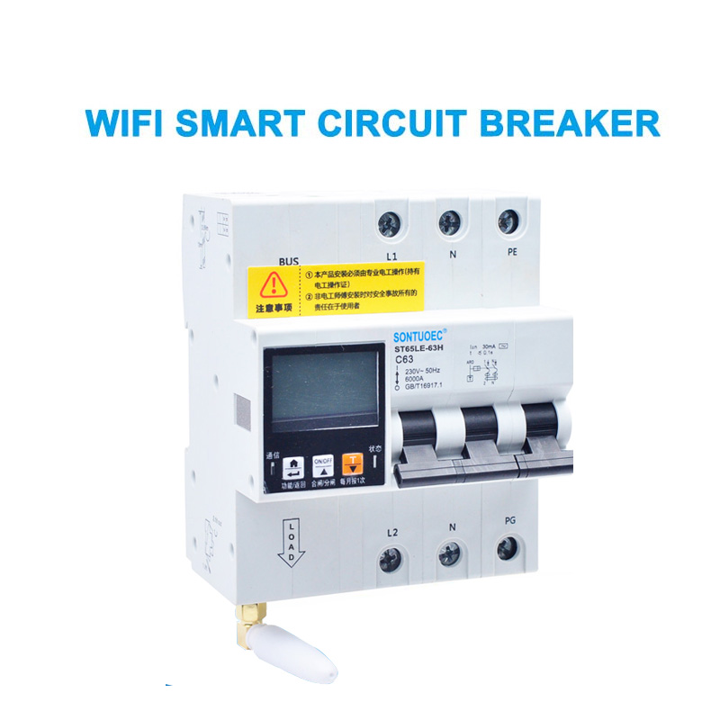 WiFi 4G Tuya ST65LE-63H-reeks Multi-funksionele RCBO Intelligent Circuit Breaker